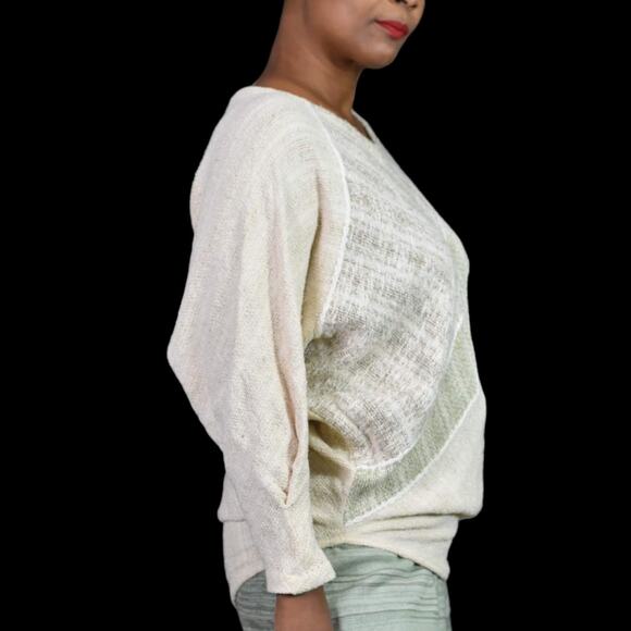 Vintage Nikos HandWoven Top Beige Tan Fiber Arts Asymmetrical Sweater Size Small - Picture 7 of 12
